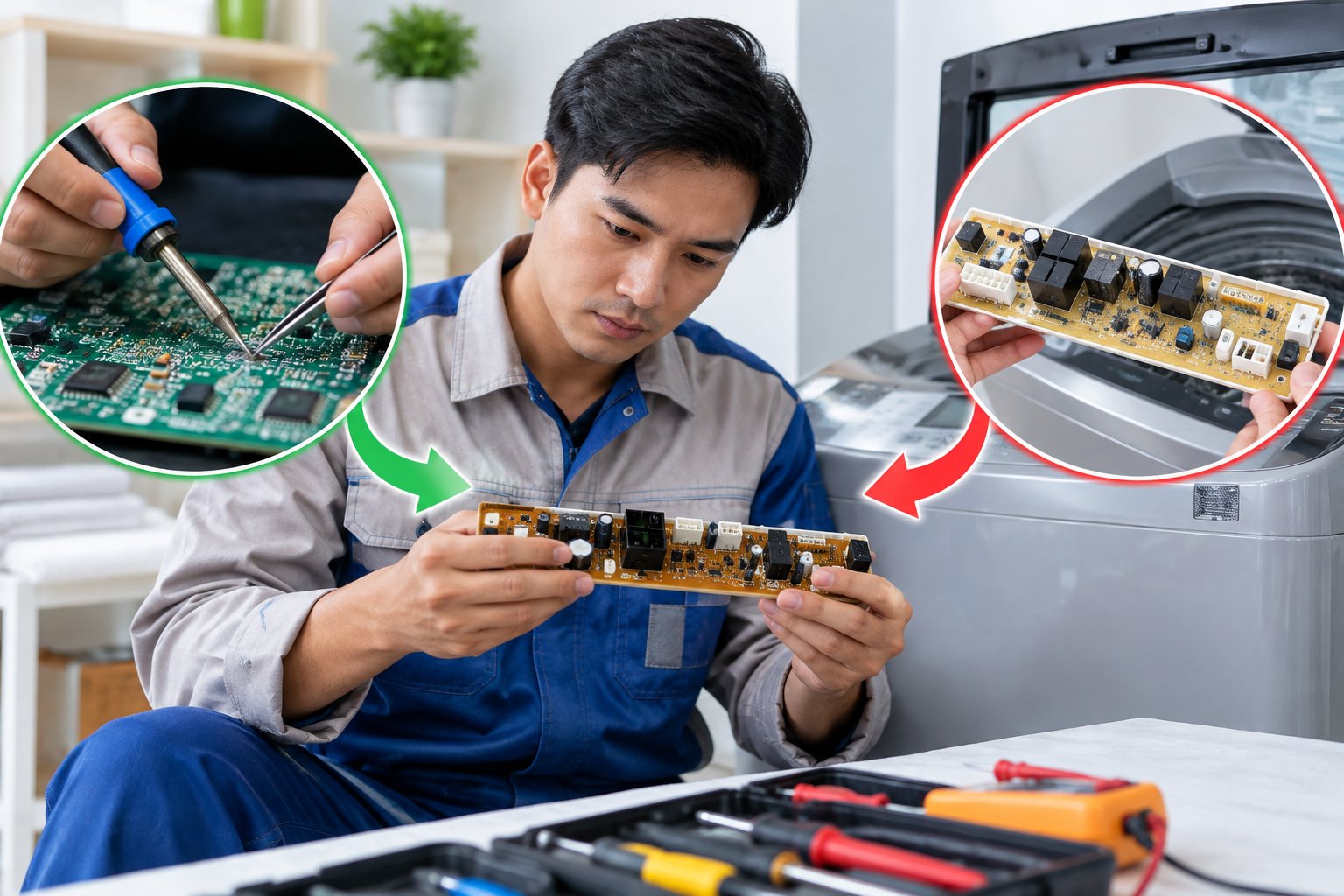 Ảnh minh hoạ: Sửa board máy giặt Sanyo: Dấu hiệu, cách xử lý