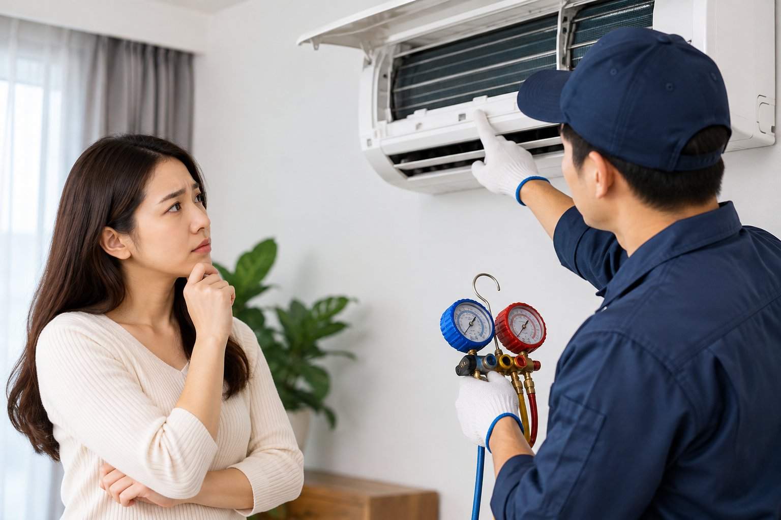 Ảnh minh hoạ: Kiểm tra rò gas điều hòa trước khi nạp đúng cách